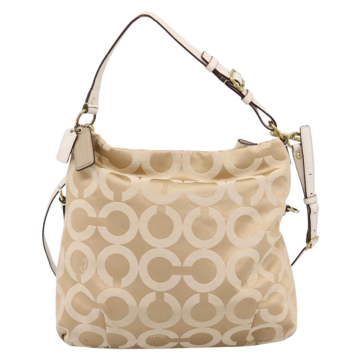 Coach Shoulder Bag Nylon 2way Beige Gold Auth 202750A