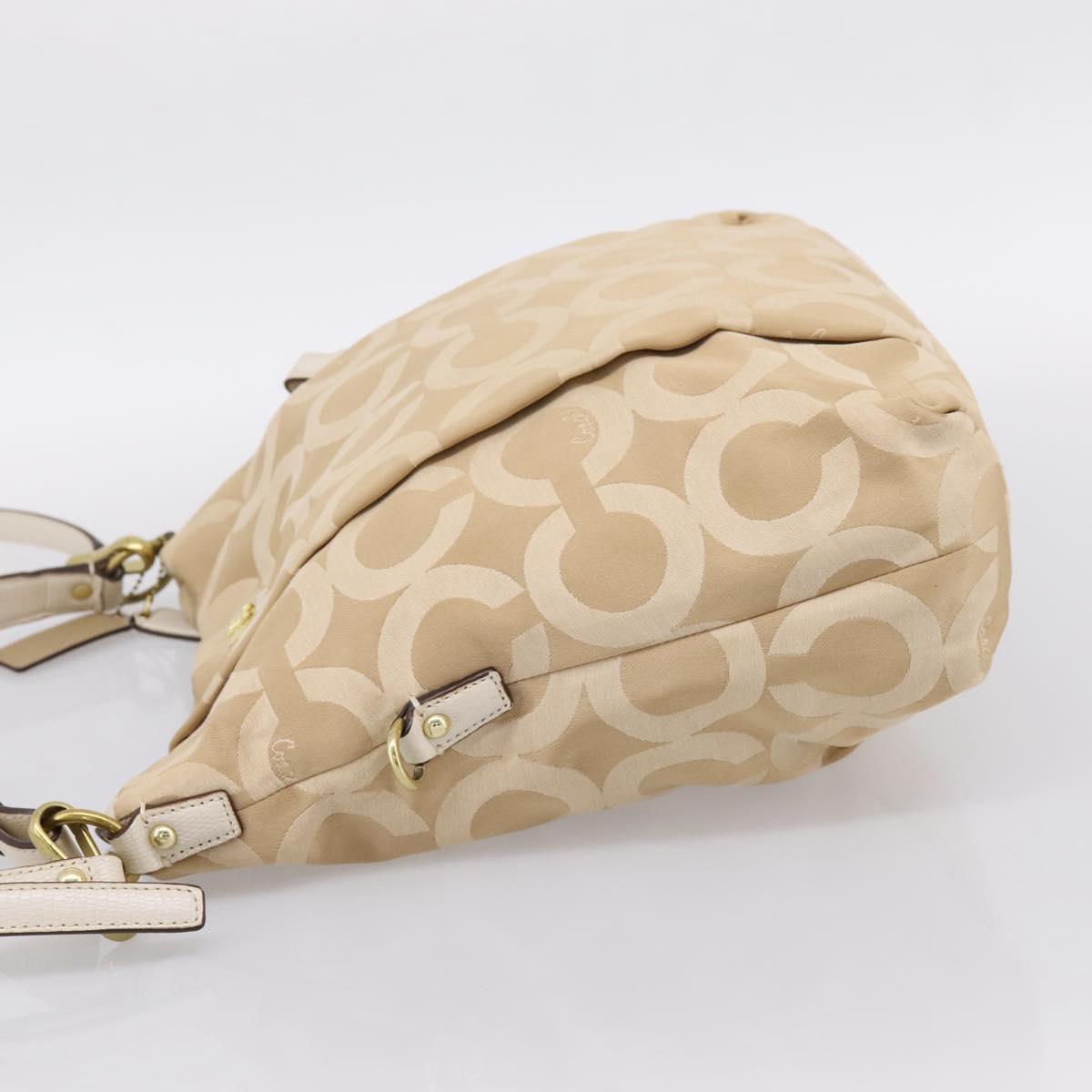 Coach Shoulder Bag Nylon 2way Beige Gold Auth 202750A