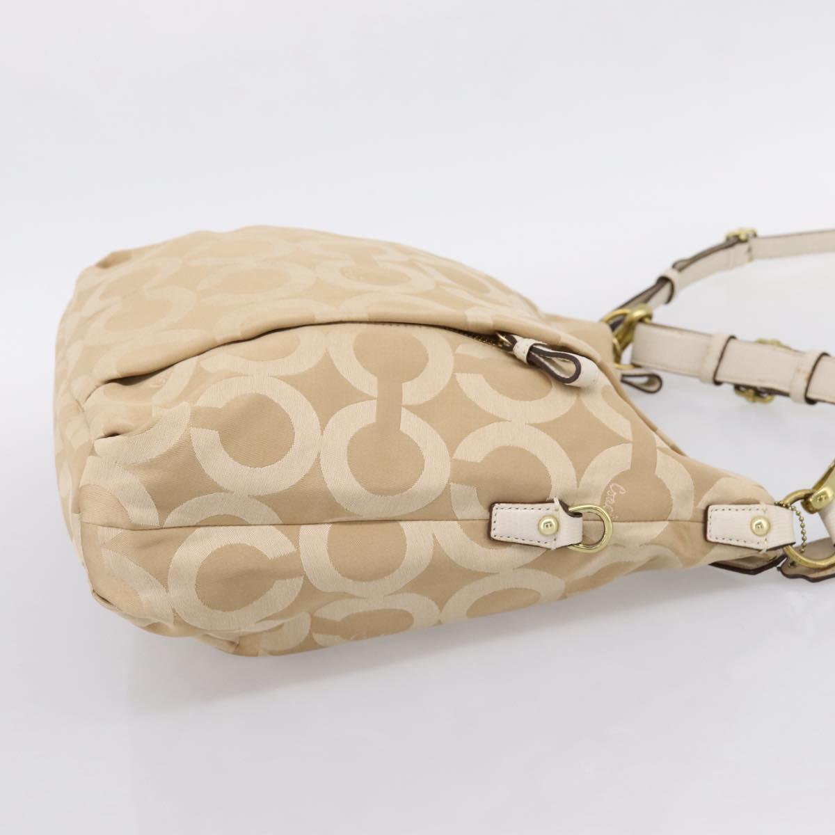 Coach Shoulder Bag Nylon 2way Beige Gold Auth 202750A