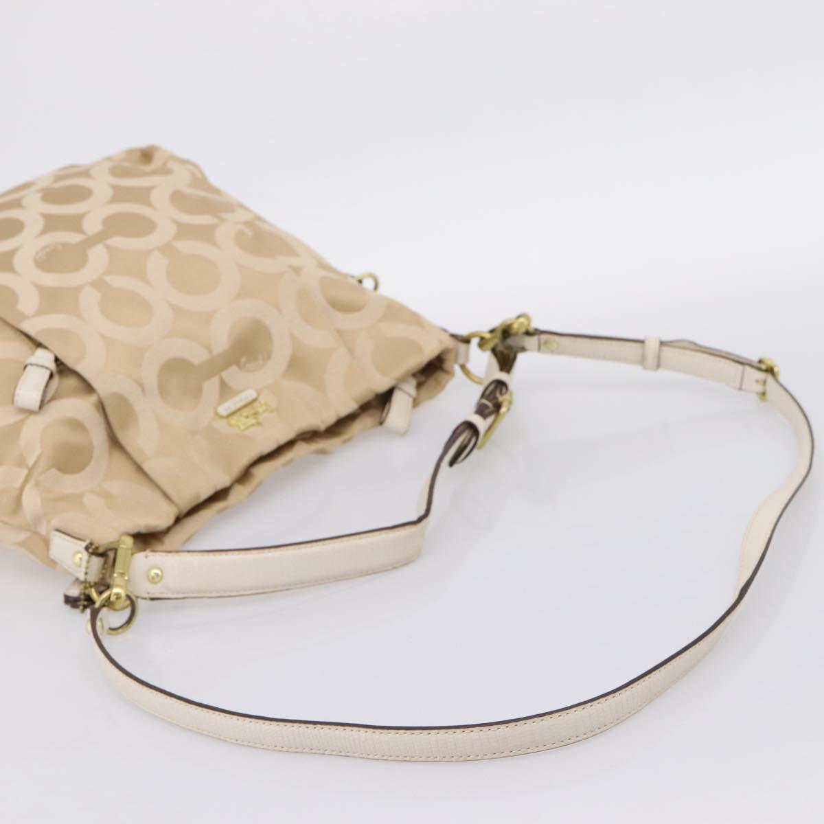 Coach Shoulder Bag Nylon 2way Beige Gold Auth 202750A