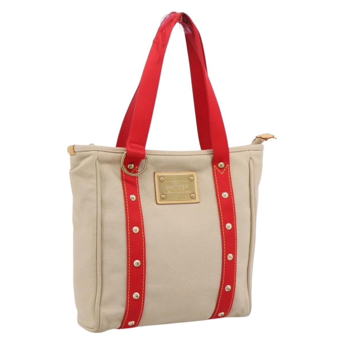 LOUIS VUITTON Antigua Cabas MM Tote Bag Beige Red M40035 LV Auth 202767