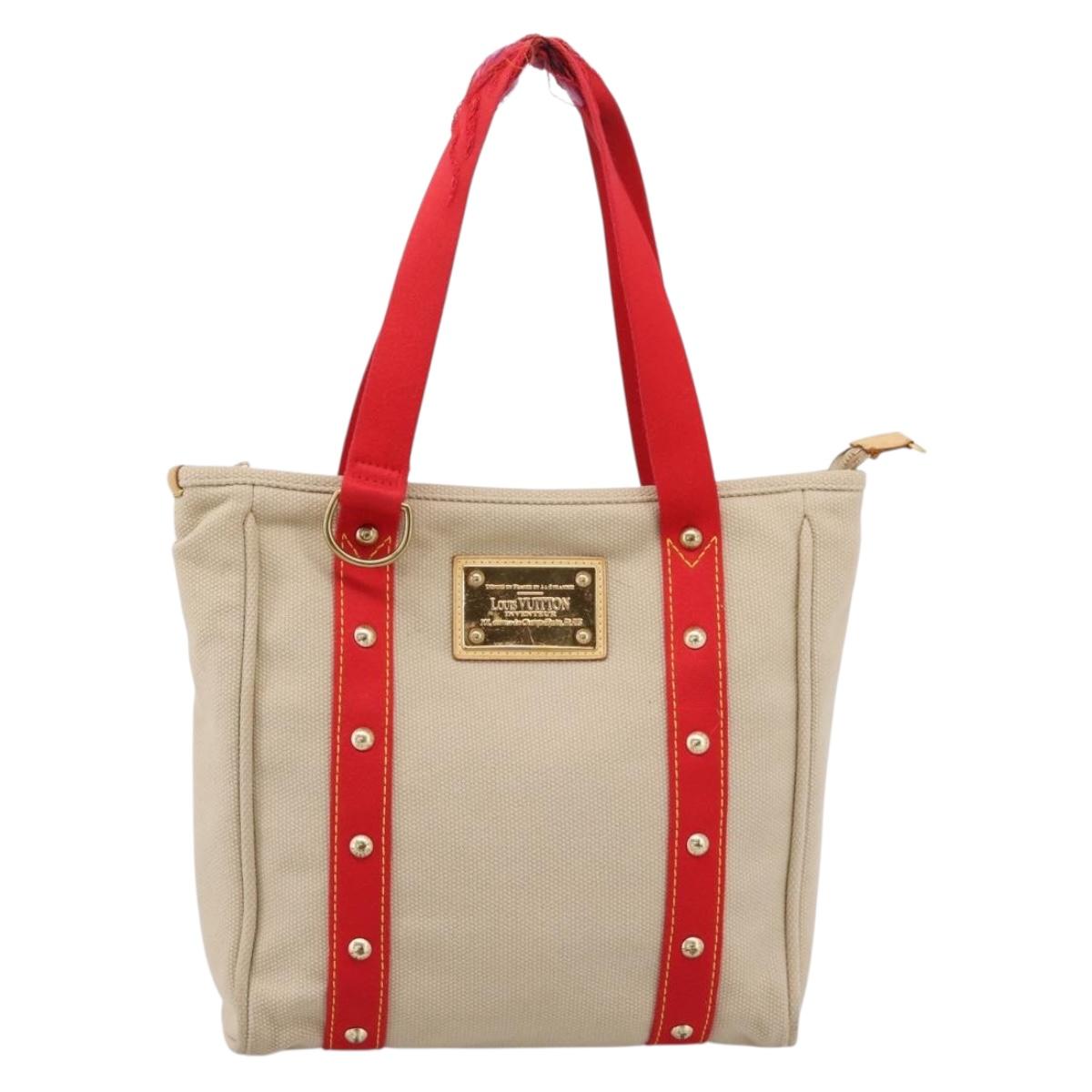 LOUIS VUITTON Antigua Cabas MM Tote Bag Beige Red M40035 LV Auth 202767