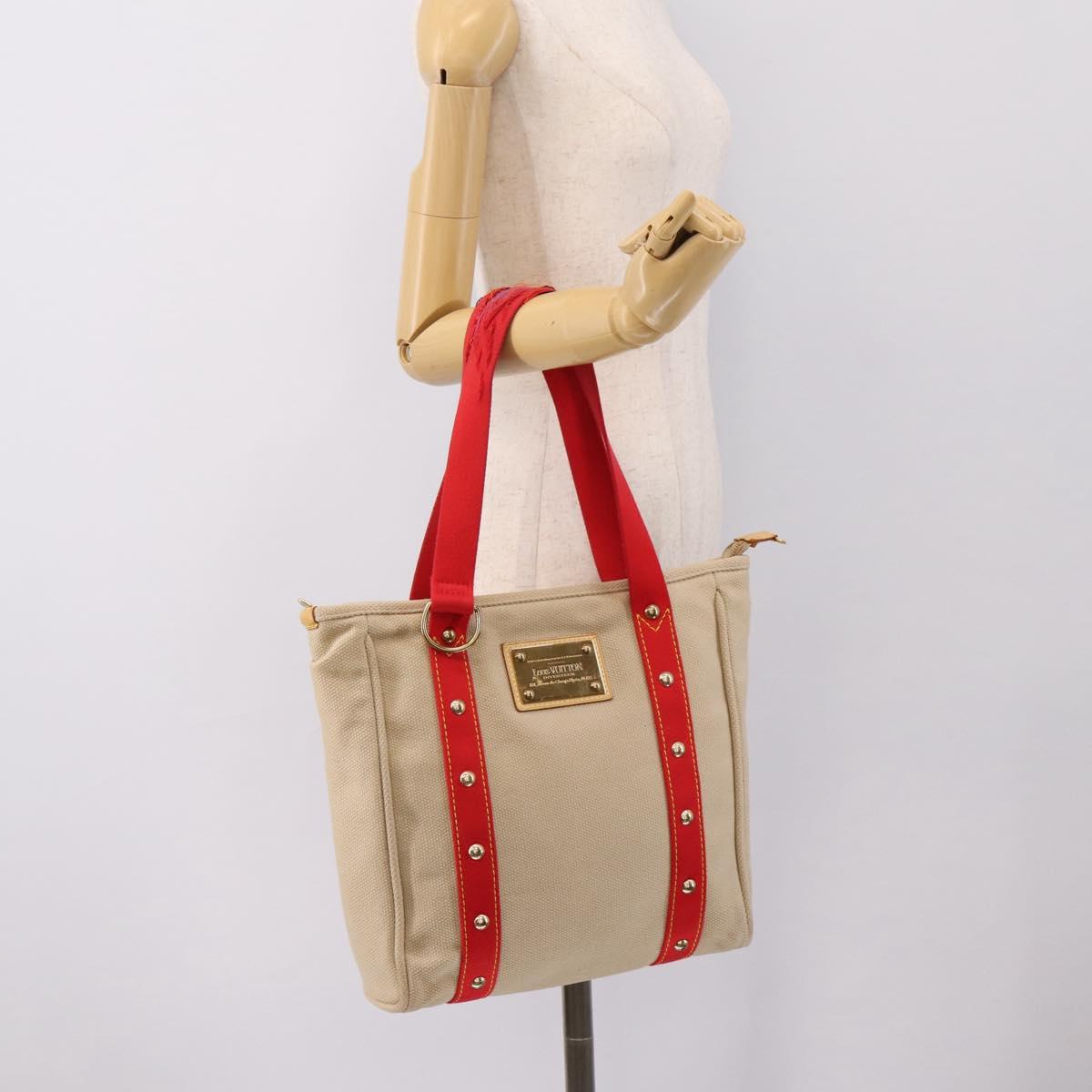 LOUIS VUITTON Antigua Cabas MM Tote Bag Beige Red M40035 LV Auth 202767