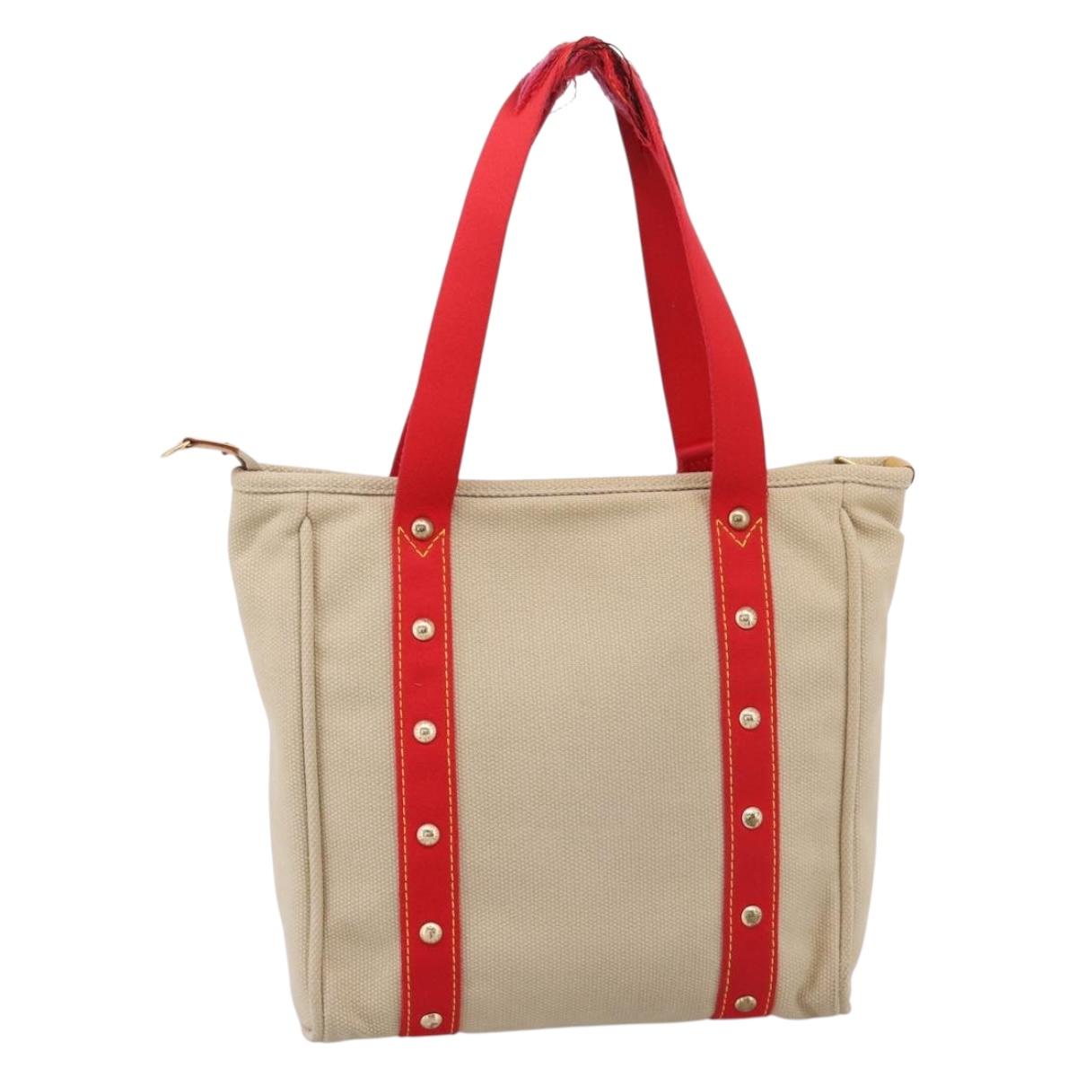 LOUIS VUITTON Antigua Cabas MM Tote Bag Beige Red M40035 LV Auth 202767