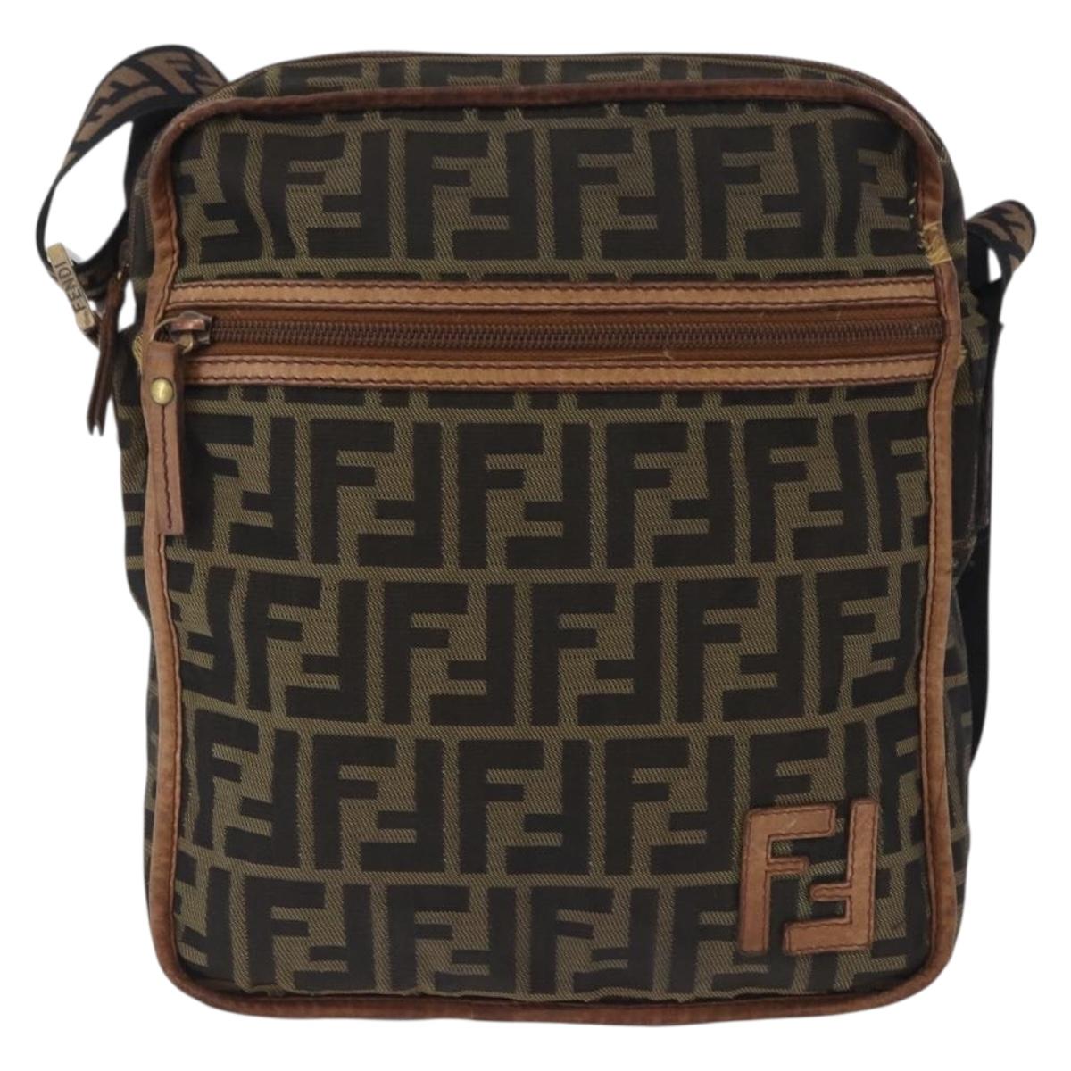 FENDI Zucca Canvas Shoulder Bag Brown Black Auth 202768