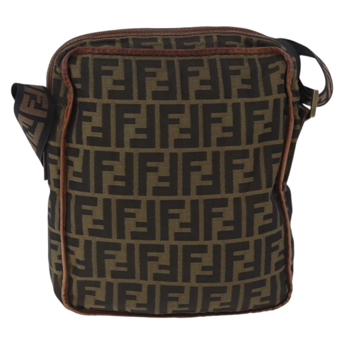 FENDI Zucca Canvas Shoulder Bag Brown Black Auth 202768