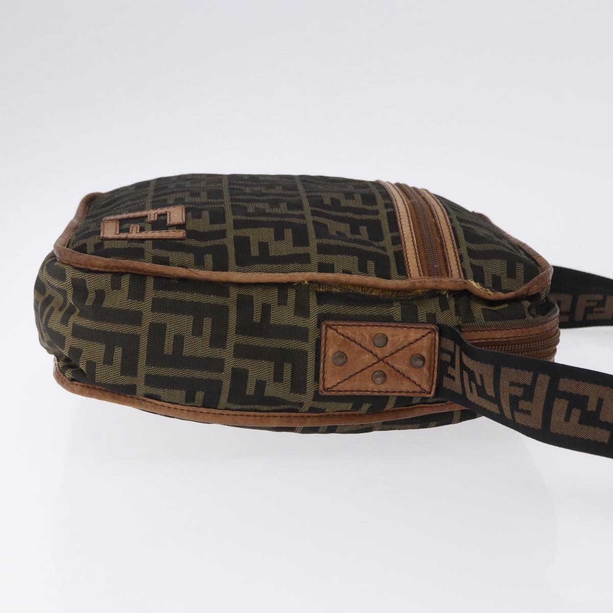 FENDI Zucca Canvas Shoulder Bag Brown Black Auth 202768