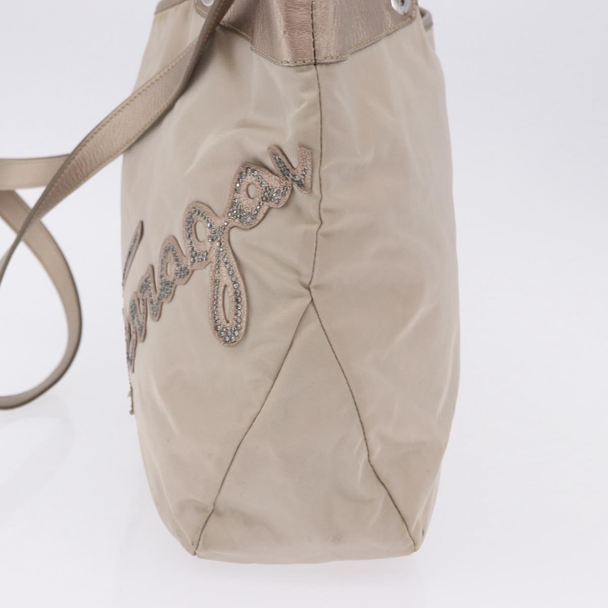 Salvatore Ferragamo Hand Bag Nylon 2way Beige Silver Auth 202769