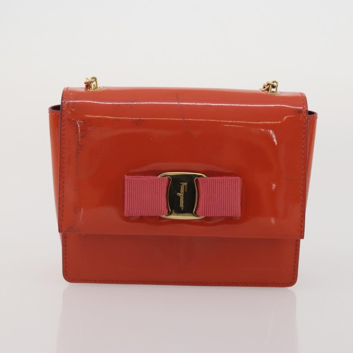 Salvatore Ferragamo Shoulder Bag Leather Canvas 3 Set Orange White Auth 202776