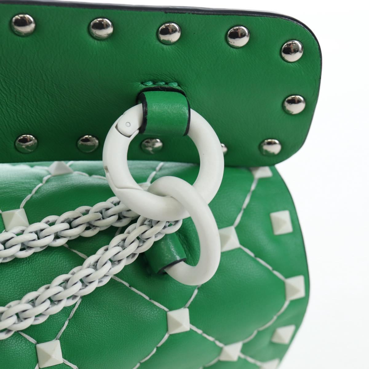 VALENTINO Rockstuds Chain Shoulder Bag Leather Green White Auth 202800V