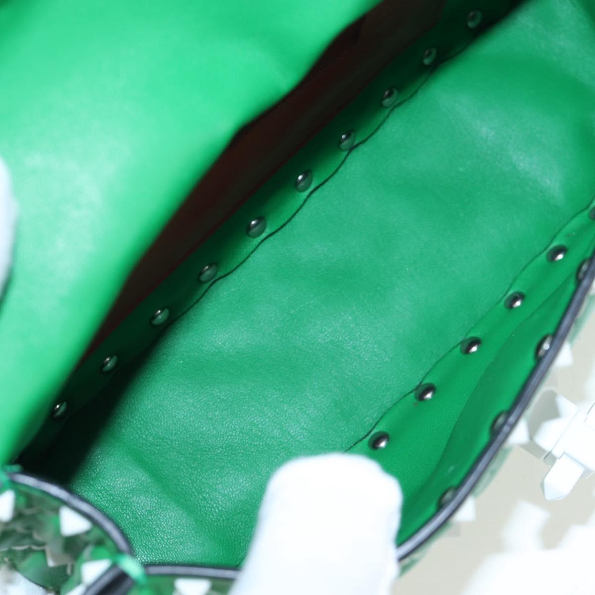 VALENTINO Rockstuds Chain Shoulder Bag Leather Green White Auth 202800V