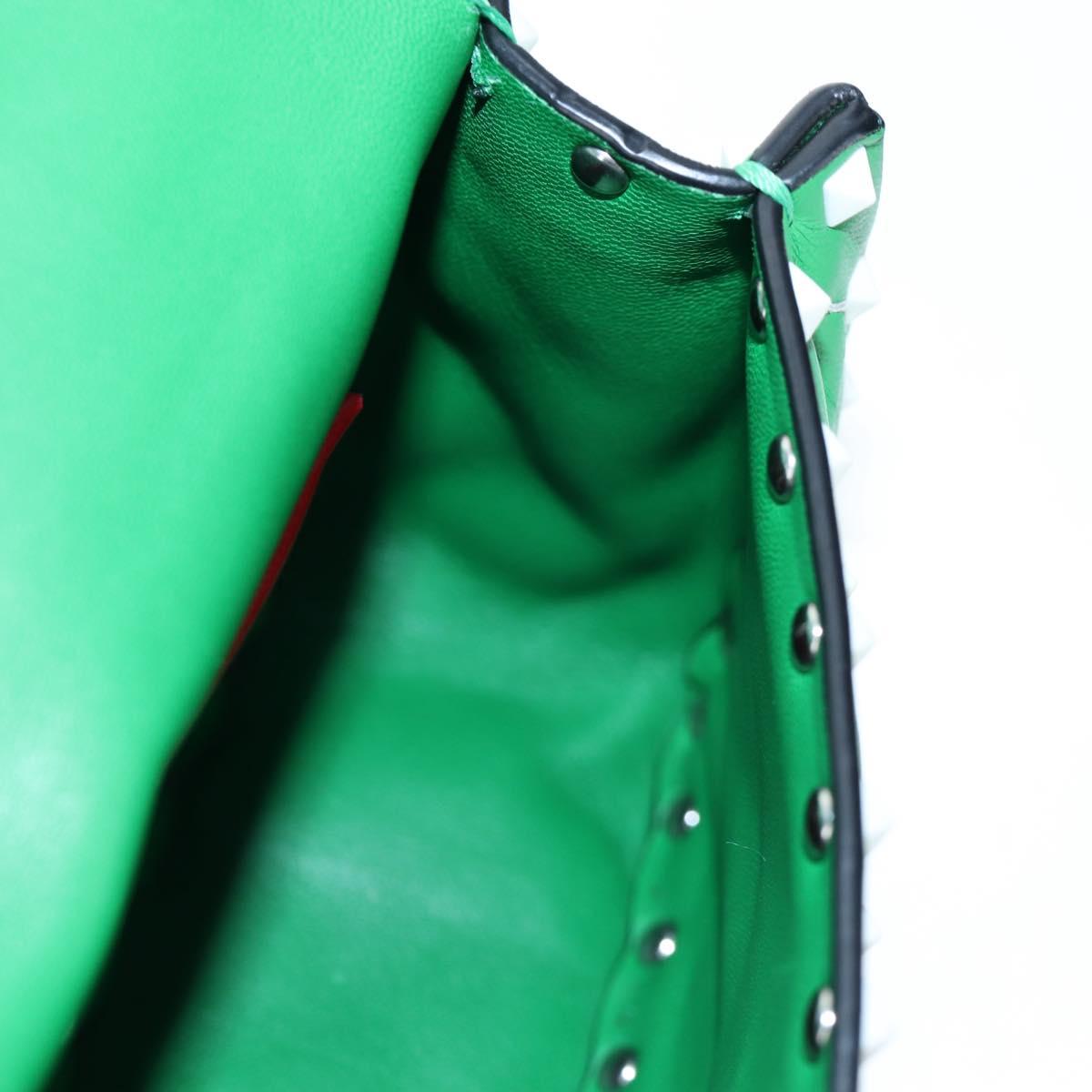 VALENTINO Rockstuds Chain Shoulder Bag Leather Green White Auth 202800V
