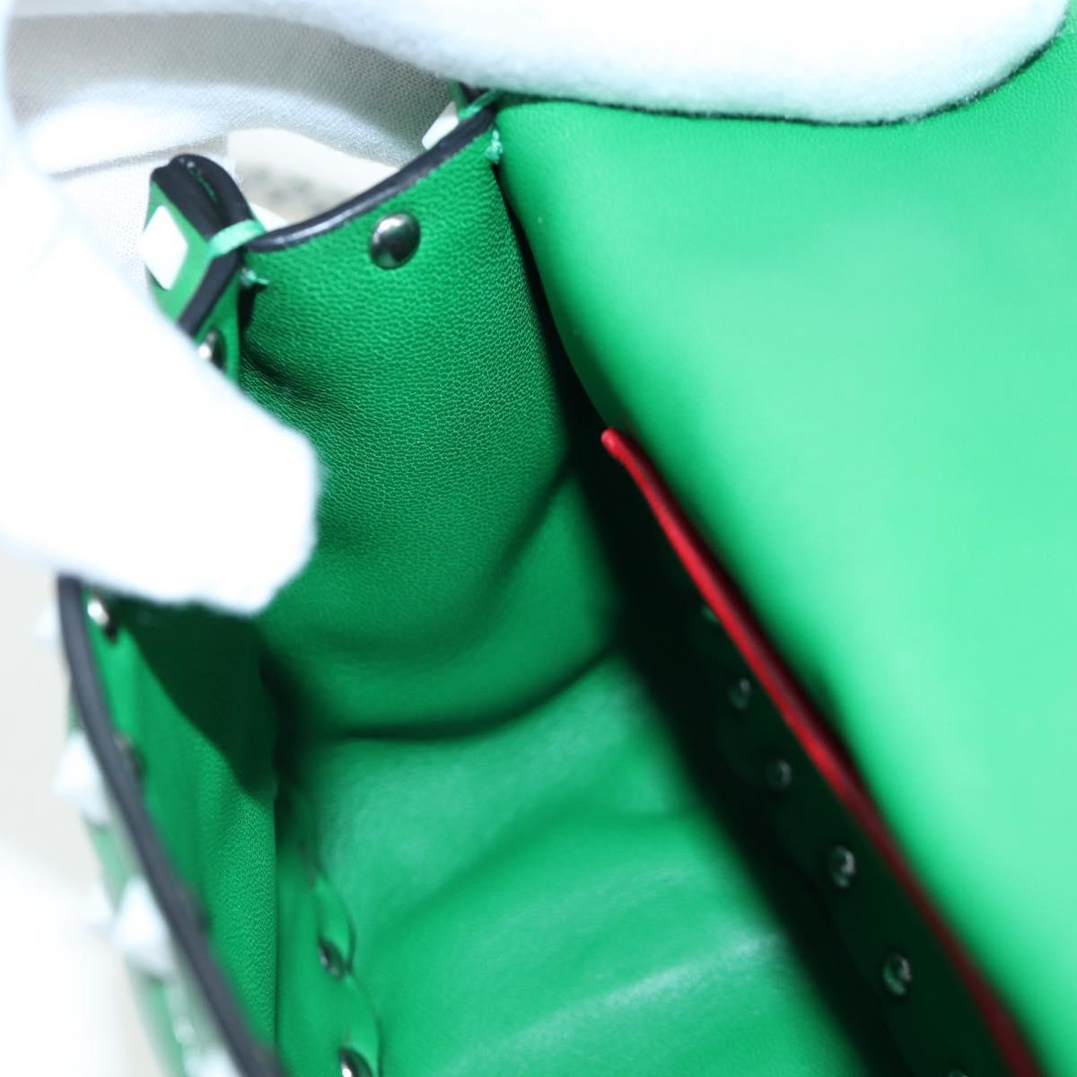 VALENTINO Rockstuds Chain Shoulder Bag Leather Green White Auth 202800V