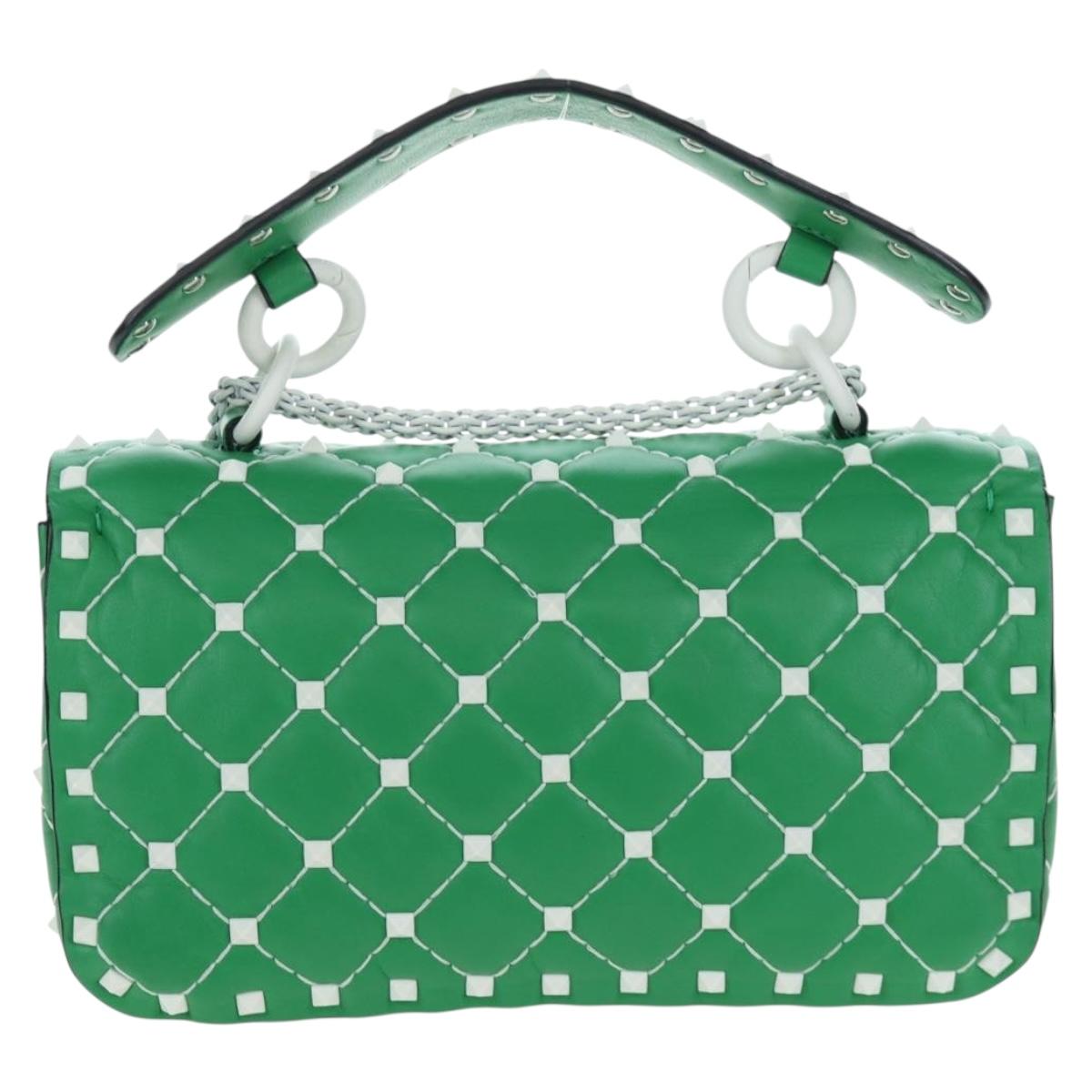 VALENTINO Rockstuds Chain Shoulder Bag Leather Green White Auth 202800V