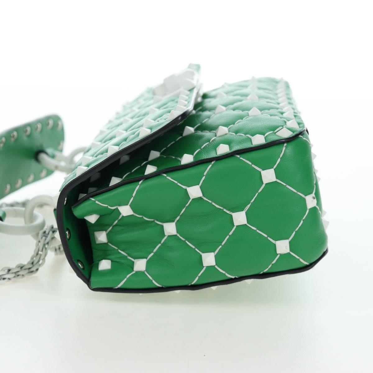 VALENTINO Rockstuds Chain Shoulder Bag Leather Green White Auth 202800V