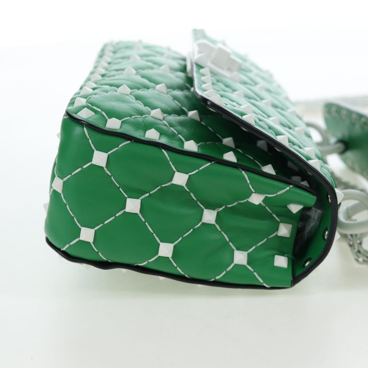 VALENTINO Rockstuds Chain Shoulder Bag Leather Green White Auth 202800V
