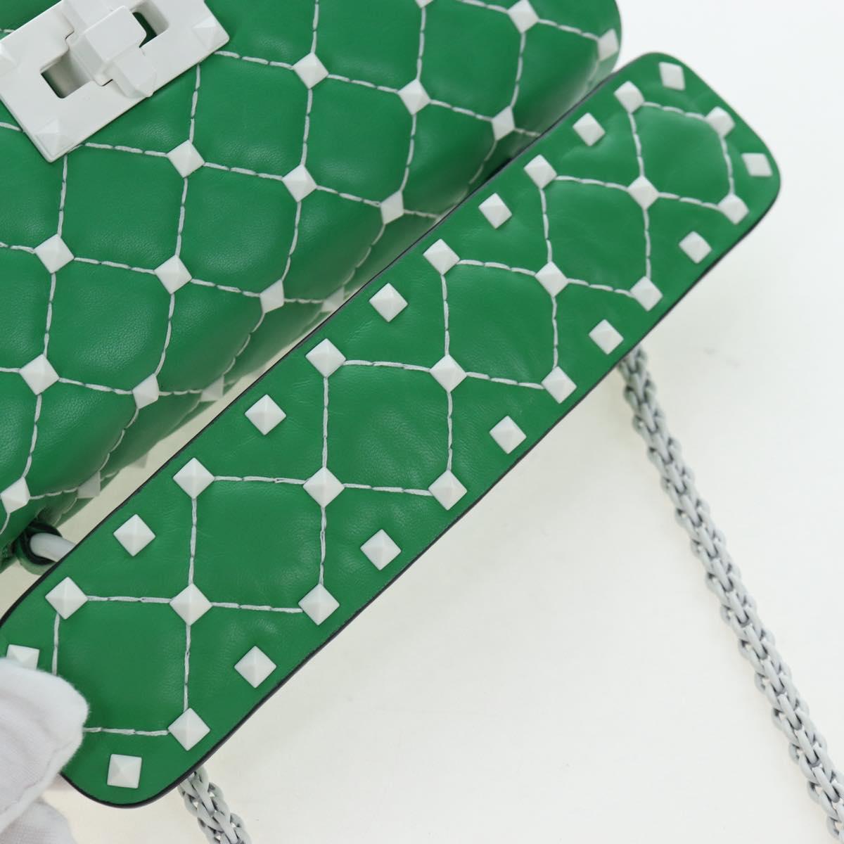 VALENTINO Rockstuds Chain Shoulder Bag Leather Green White Auth 202800V