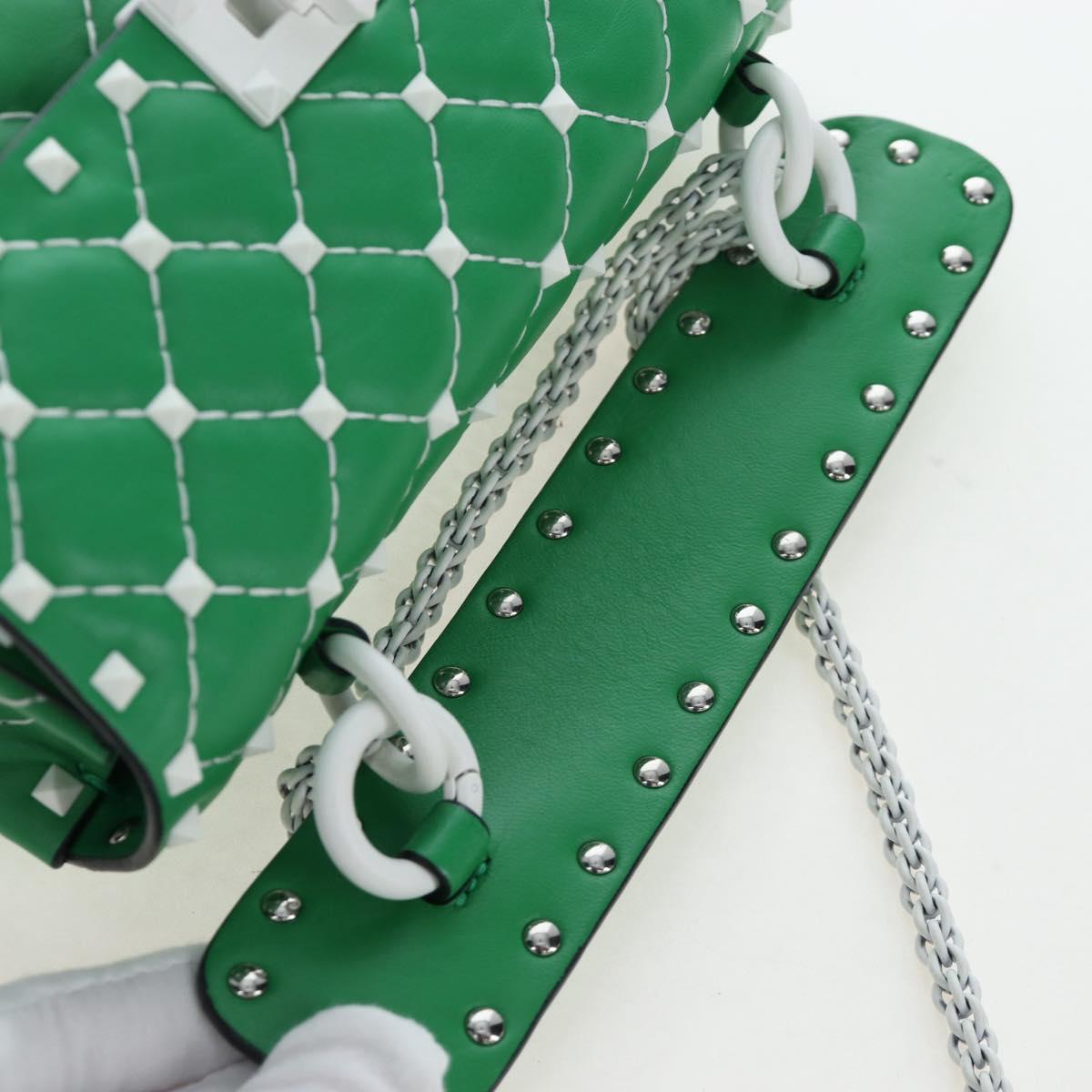 VALENTINO Rockstuds Chain Shoulder Bag Leather Green White Auth 202800V