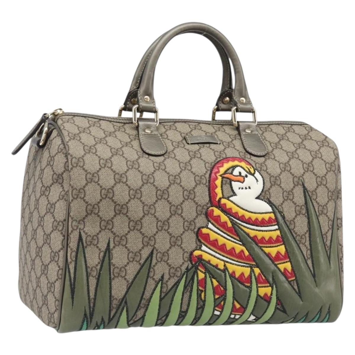 GUCCI GG Supreme Boston Bag PVC Beige Gold Tone 189895 Auth 202805V