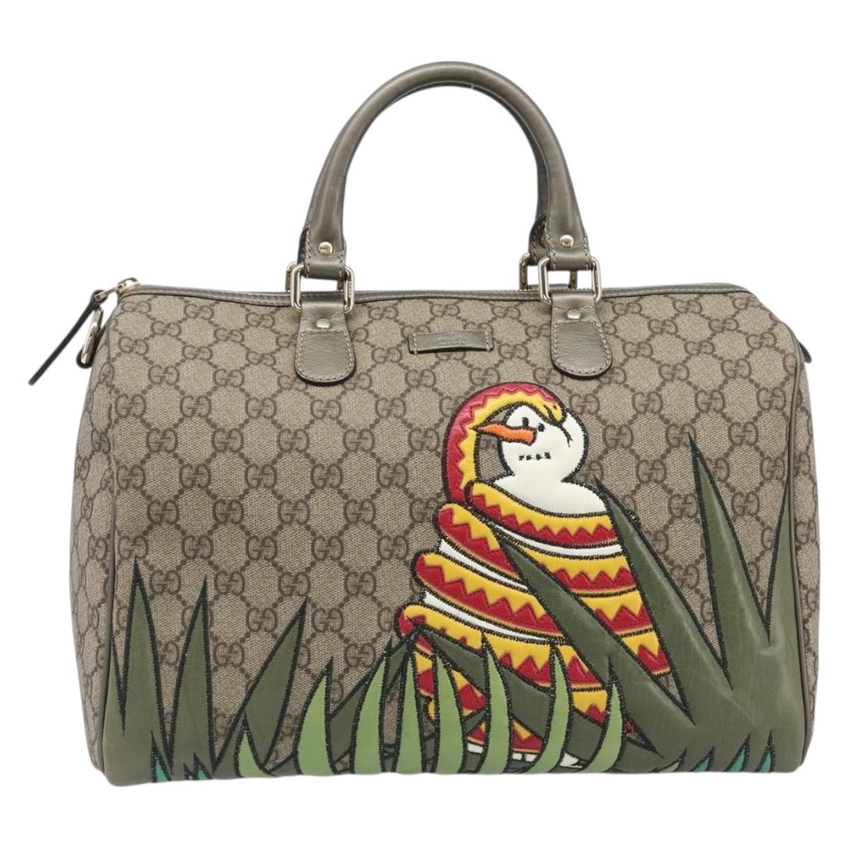 GUCCI GG Supreme Boston Bag PVC Beige Gold Tone 189895 Auth 202805V