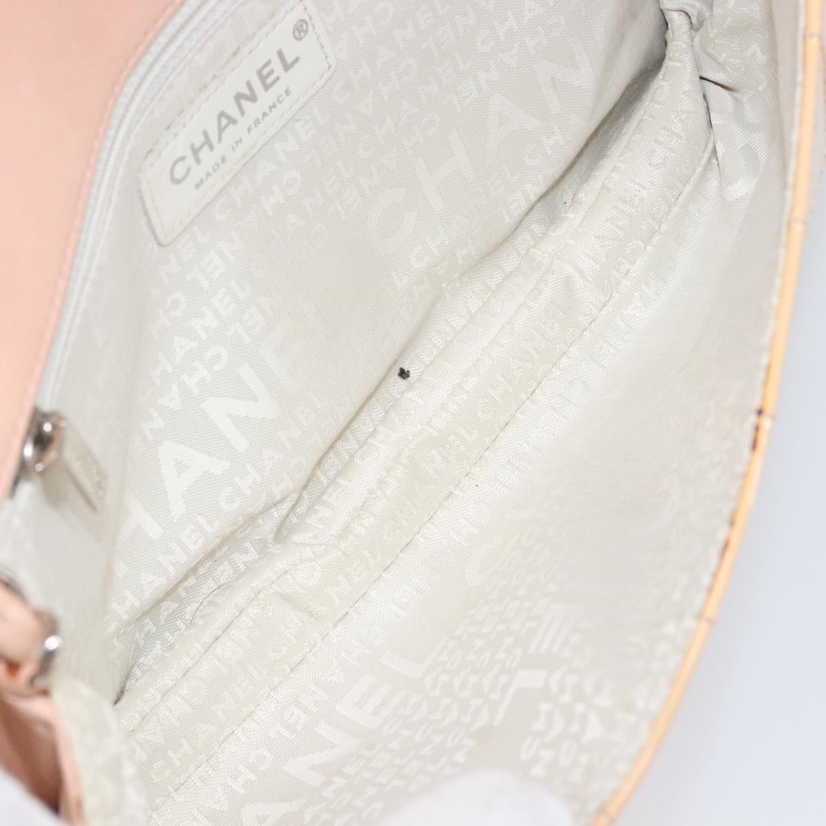 CHANEL Choco Bar Chain Shoulder Bag Patent Pink Silver CC Auth 202807A