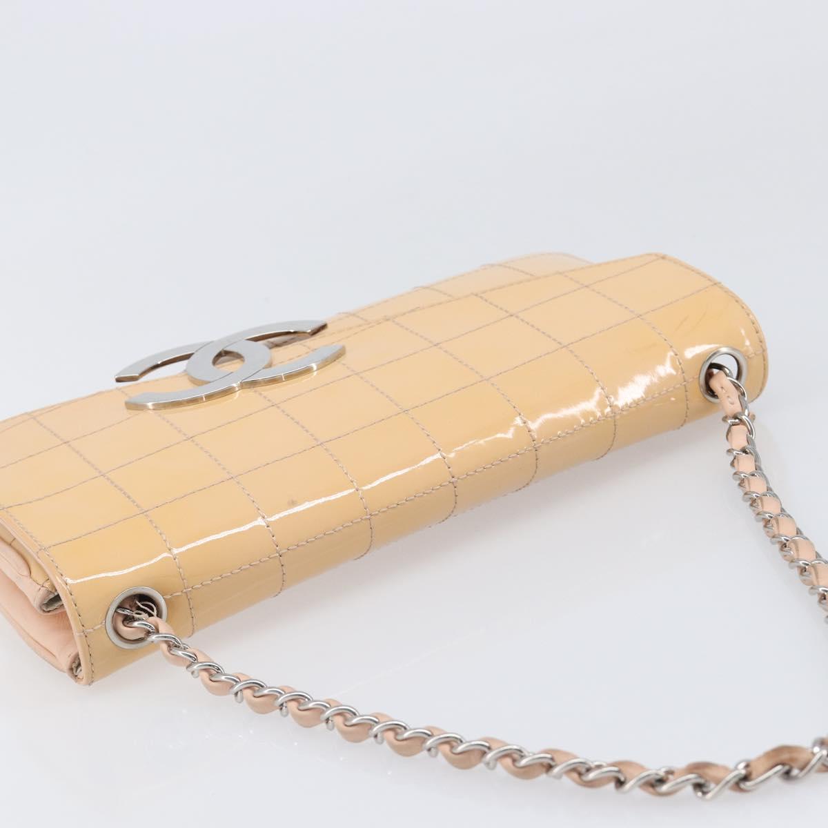 CHANEL Choco Bar Chain Shoulder Bag Patent Pink Silver CC Auth 202807A
