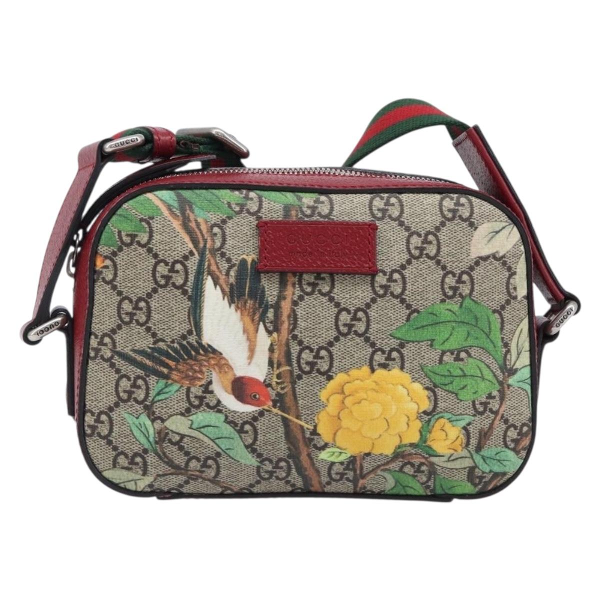 GUCCI GG Supreme Shoulder Bag PVC Beige Silver 450948 Auth 202809SAV