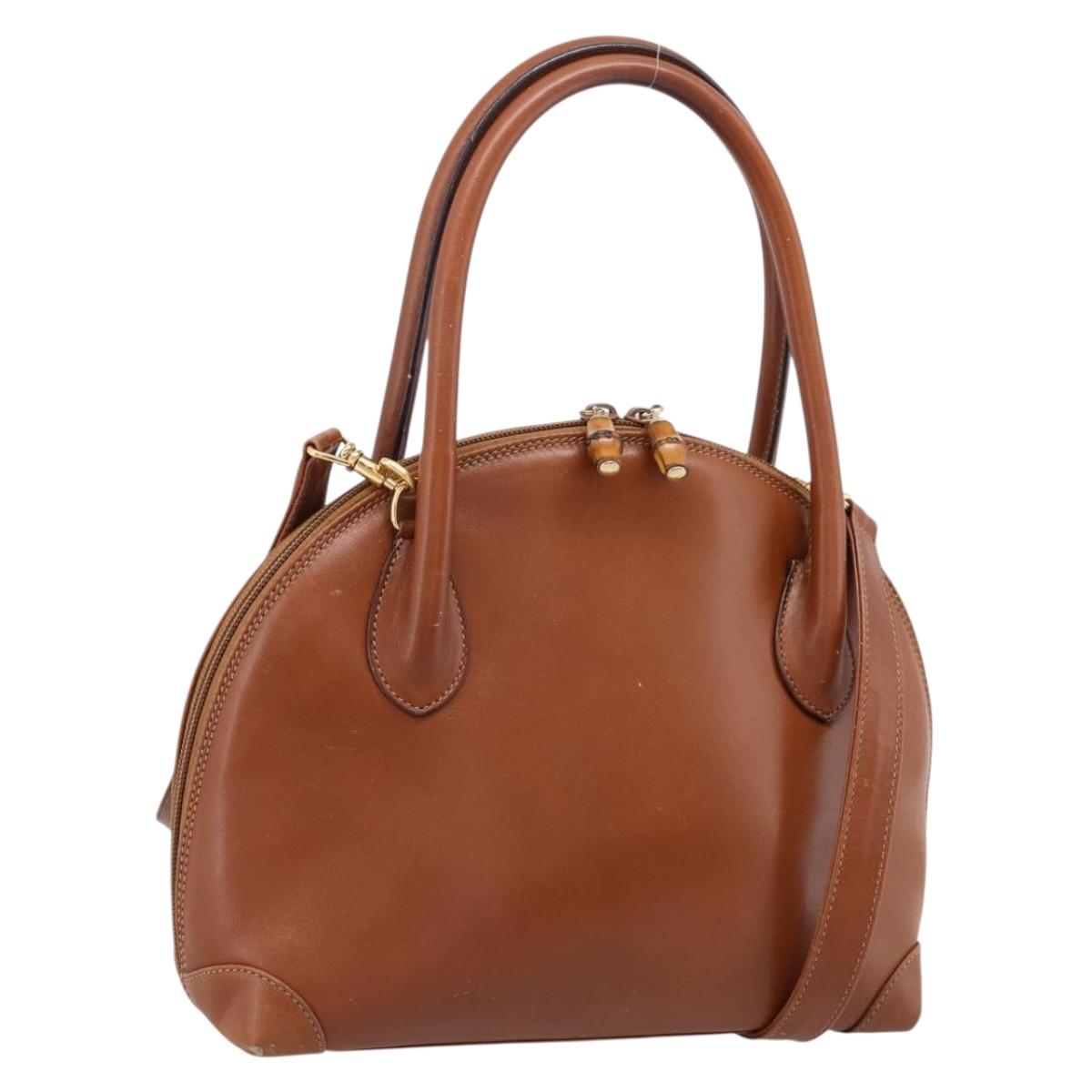 GUCCI Bamboo Hand Bag Leather 2way Brown Gold Tone 000 2865 0272 Auth 202817