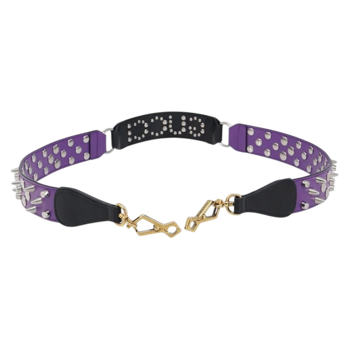 GUCCI Shoulder Strap Leather Purple Black Auth 202818V