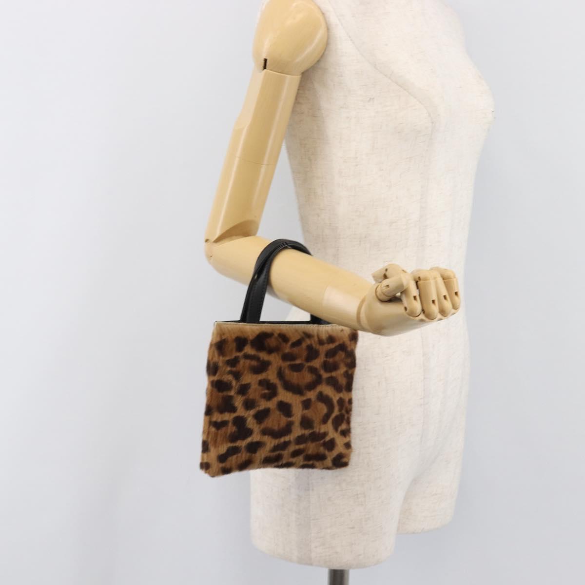 LOEWE Hand Bag Harako leather Brown Black Auth 202820