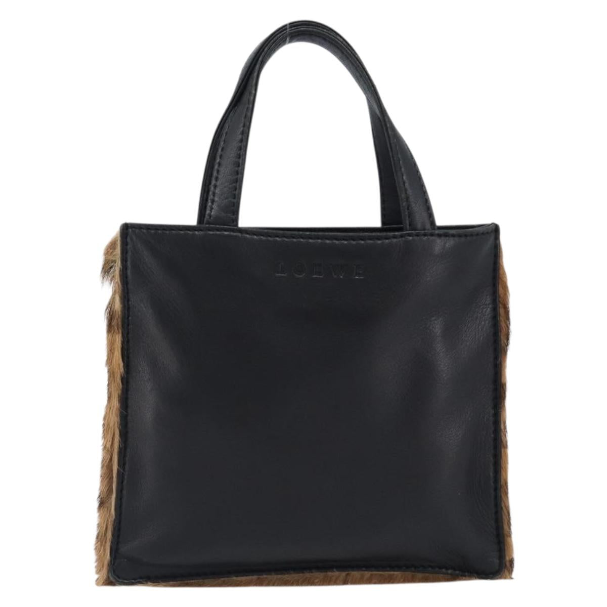 LOEWE Hand Bag Harako leather Brown Black Auth 202820