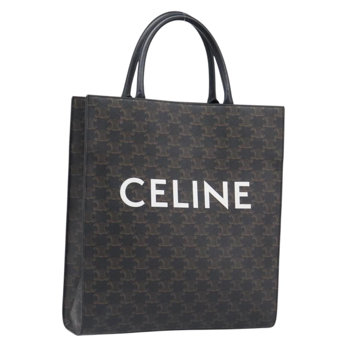 CELINE Macadam Vertical Cabas Hand Bag PVC Leather Brown Gold Tone Auth 202827A