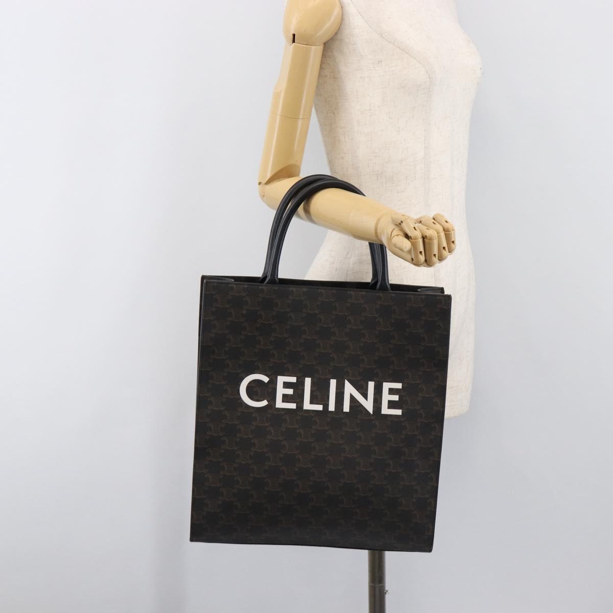 CELINE Macadam Vertical Cabas Hand Bag PVC Leather Brown Gold Tone Auth 202827A