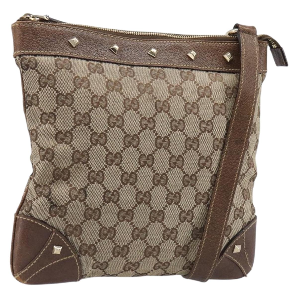 GUCCI GG Canvas Shoulder Bag Beige Gold Tone 120893 Auth 202831