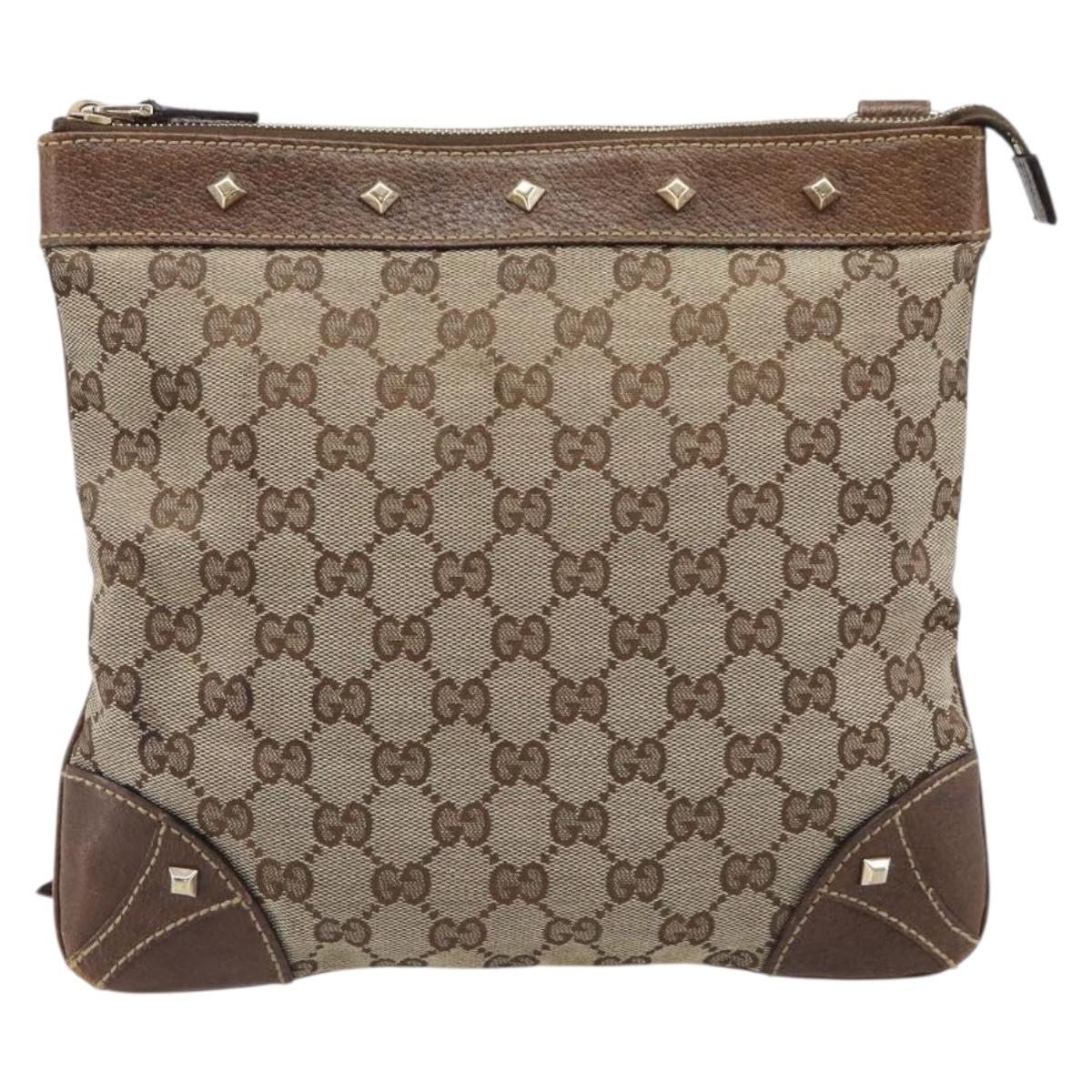GUCCI GG Canvas Shoulder Bag Beige Gold Tone 120893 Auth 202831