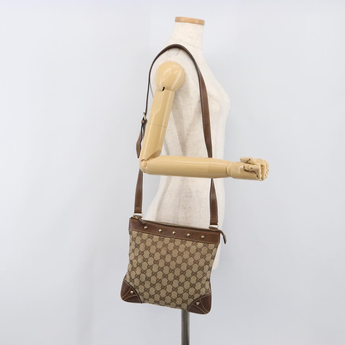 GUCCI GG Canvas Shoulder Bag Beige Gold Tone 120893 Auth 202831