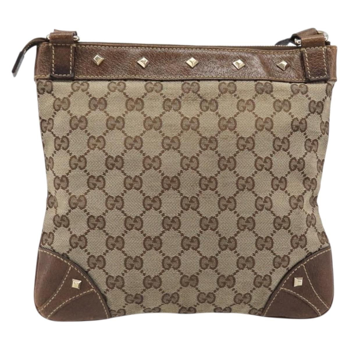 GUCCI GG Canvas Shoulder Bag Beige Gold Tone 120893 Auth 202831