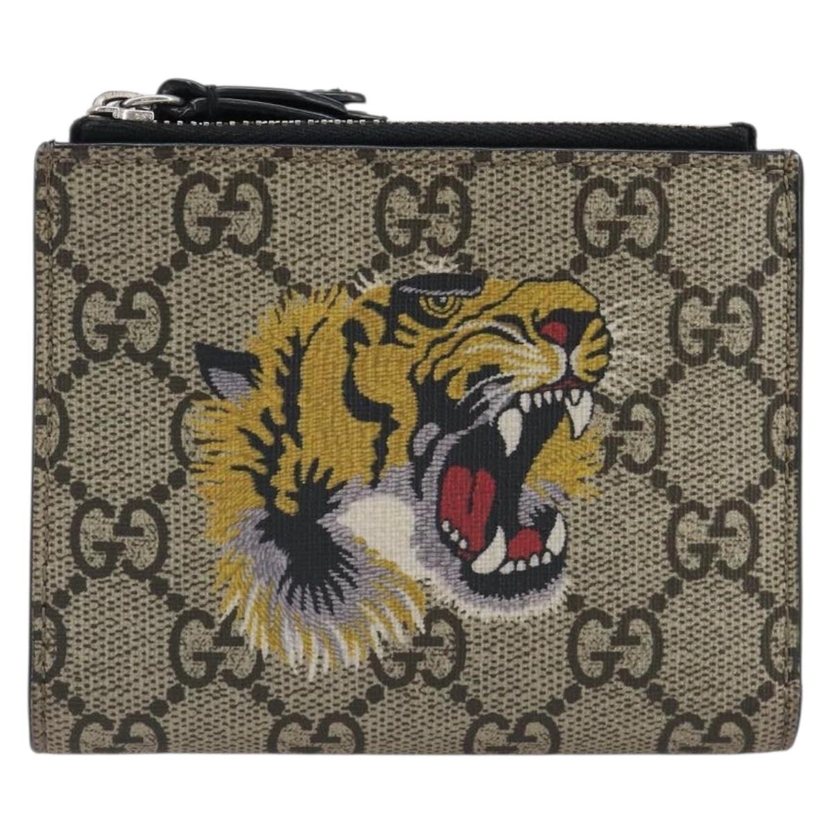GUCCI GG Supreme Compact Wallet PVC Beige Silver 547083 Auth 202833M