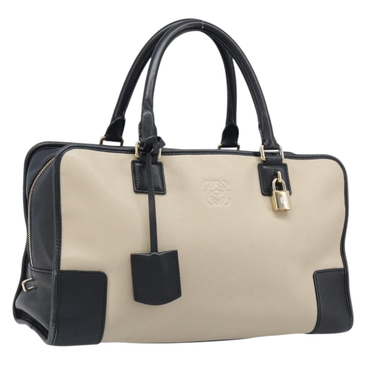 LOEWE Amazona 36 Hand Bag Leather Ivory Gold Tone Auth 202837