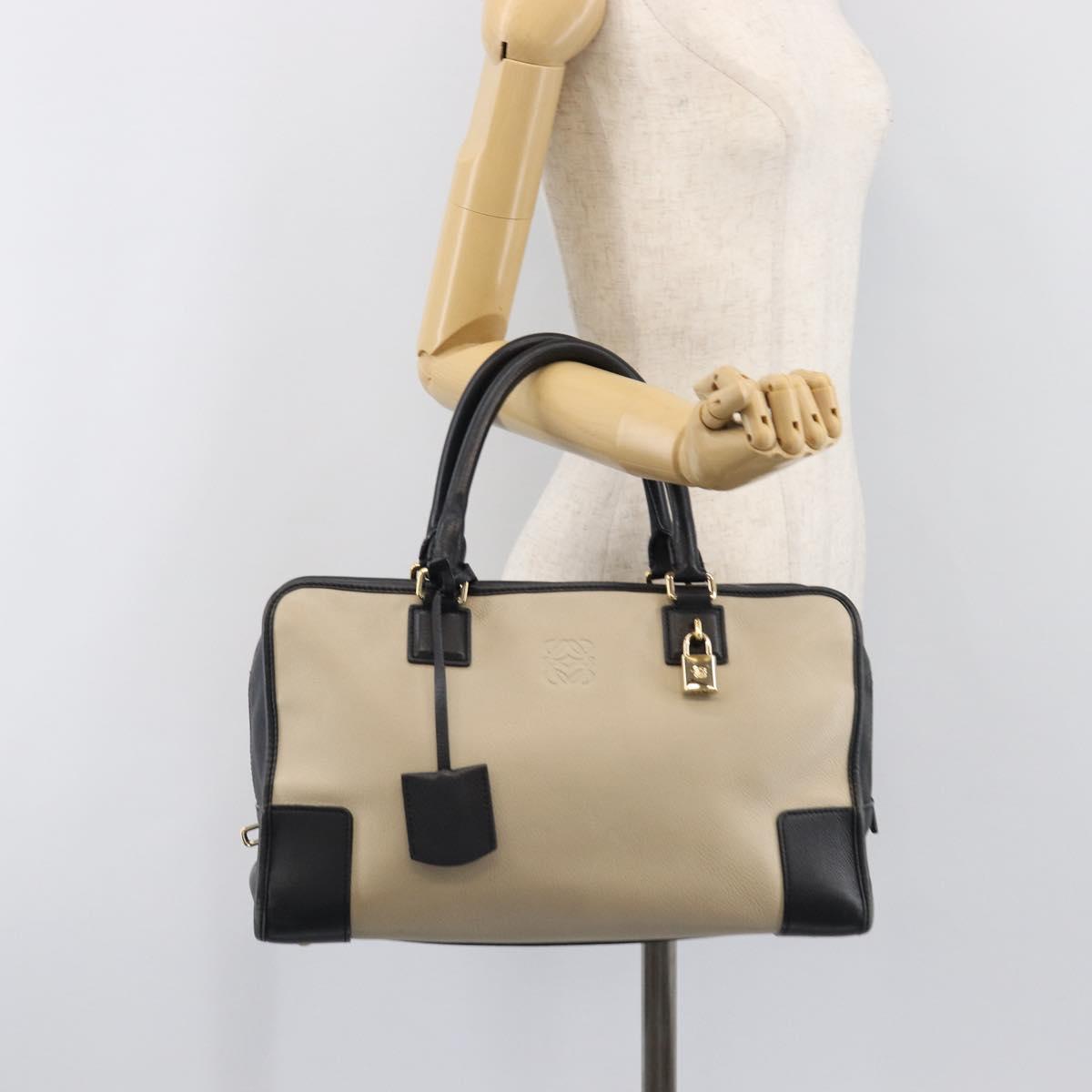 LOEWE Amazona 36 Hand Bag Leather Ivory Gold Tone Auth 202837