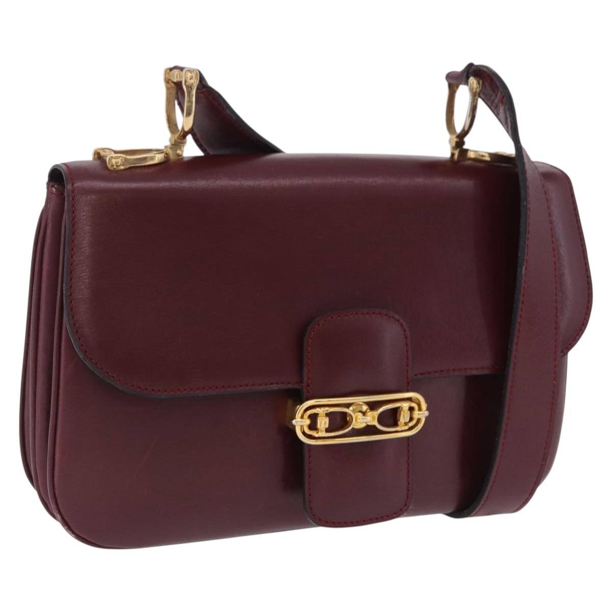 CELINE Shoulder Bag Leather Bordeaux Gold Tone Auth 202841