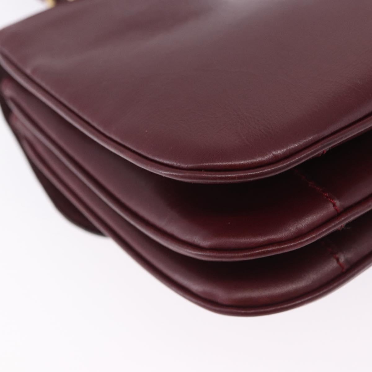 CELINE Shoulder Bag Leather Bordeaux Gold Tone Auth 202841