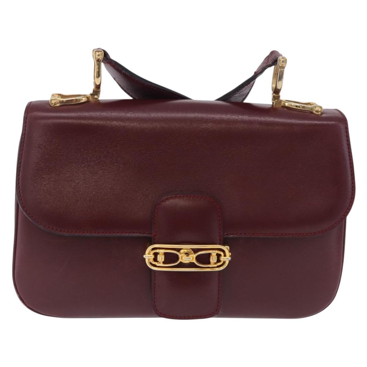 CELINE Shoulder Bag Leather Bordeaux Gold Tone Auth 202841