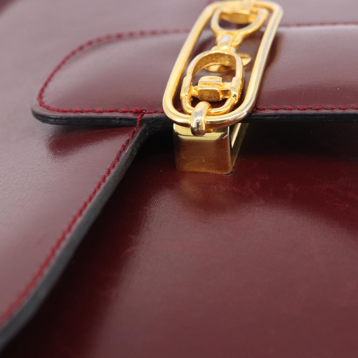 CELINE Shoulder Bag Leather Bordeaux Gold Tone Auth 202841