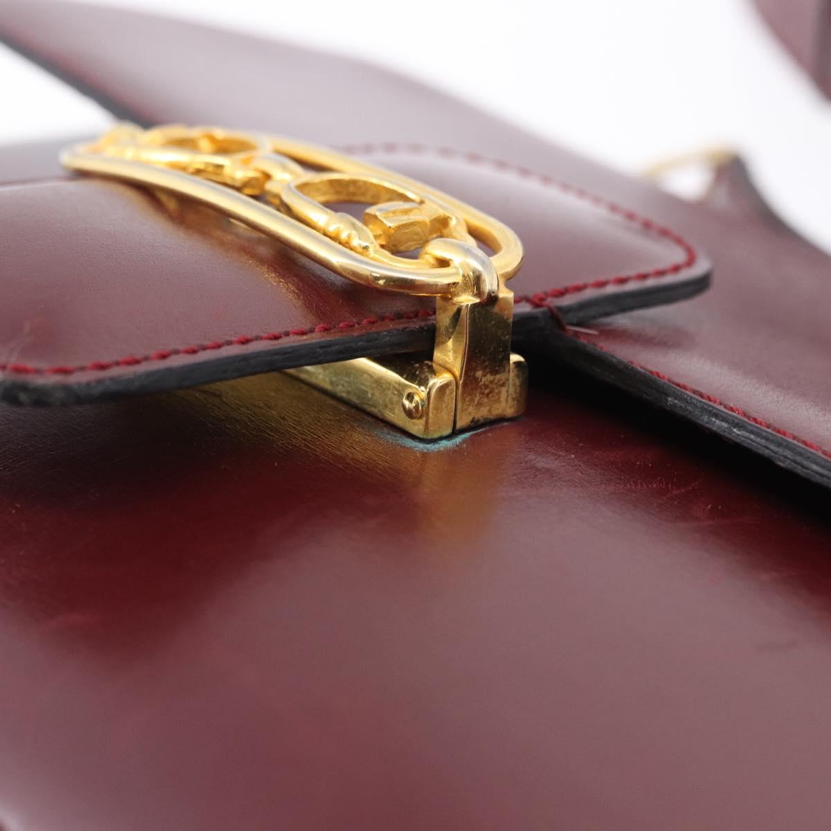 CELINE Shoulder Bag Leather Bordeaux Gold Tone Auth 202841