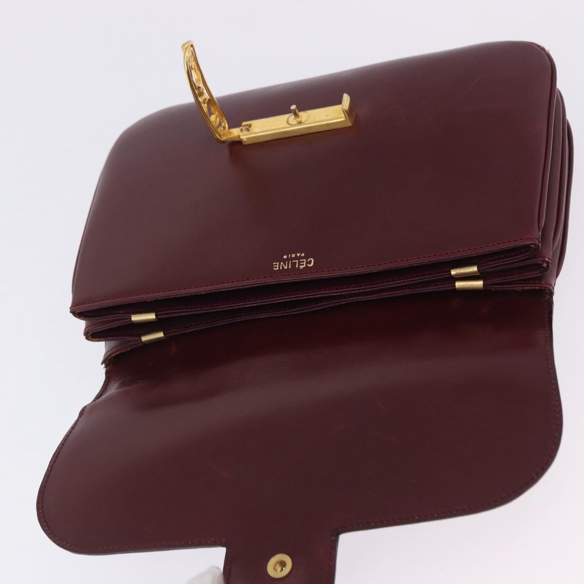 CELINE Shoulder Bag Leather Bordeaux Gold Tone Auth 202841