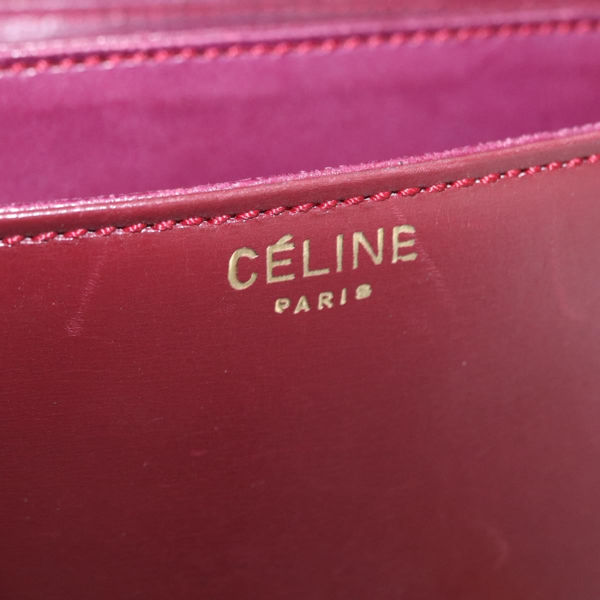 CELINE Shoulder Bag Leather Bordeaux Gold Tone Auth 202841