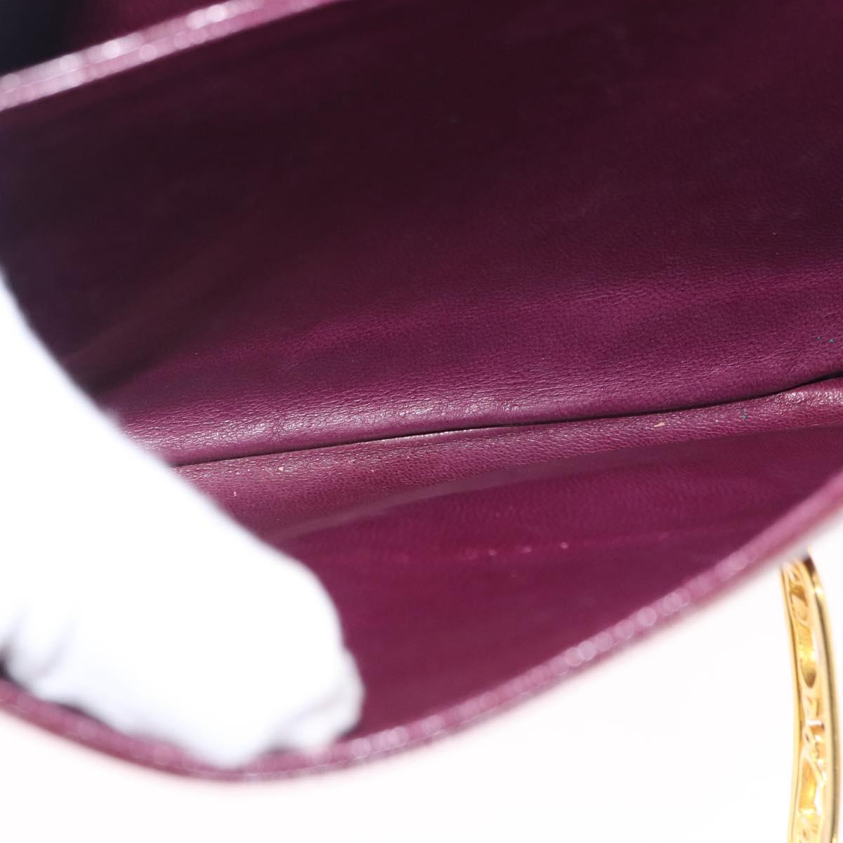 CELINE Shoulder Bag Leather Bordeaux Gold Tone Auth 202841
