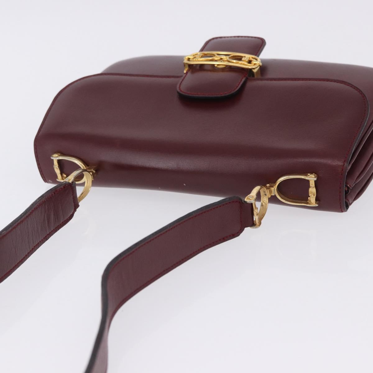 CELINE Shoulder Bag Leather Bordeaux Gold Tone Auth 202841