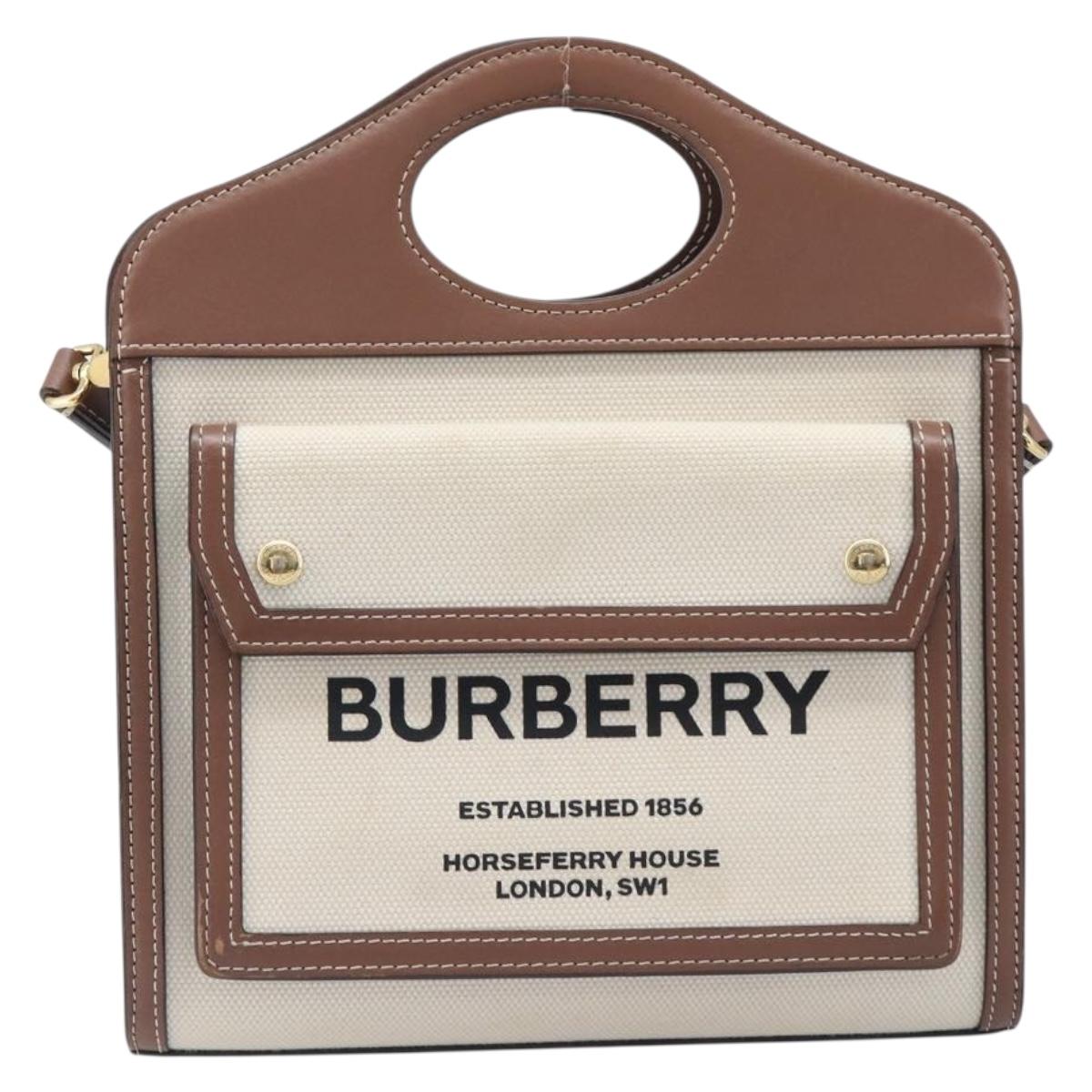 BURBERRY Hand Bag Canvas Beige Gold Tone Auth 202843
